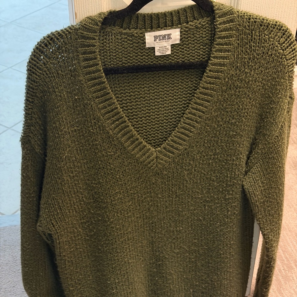 PINK Victoria's Secret Forest Green V-Neck Sweater